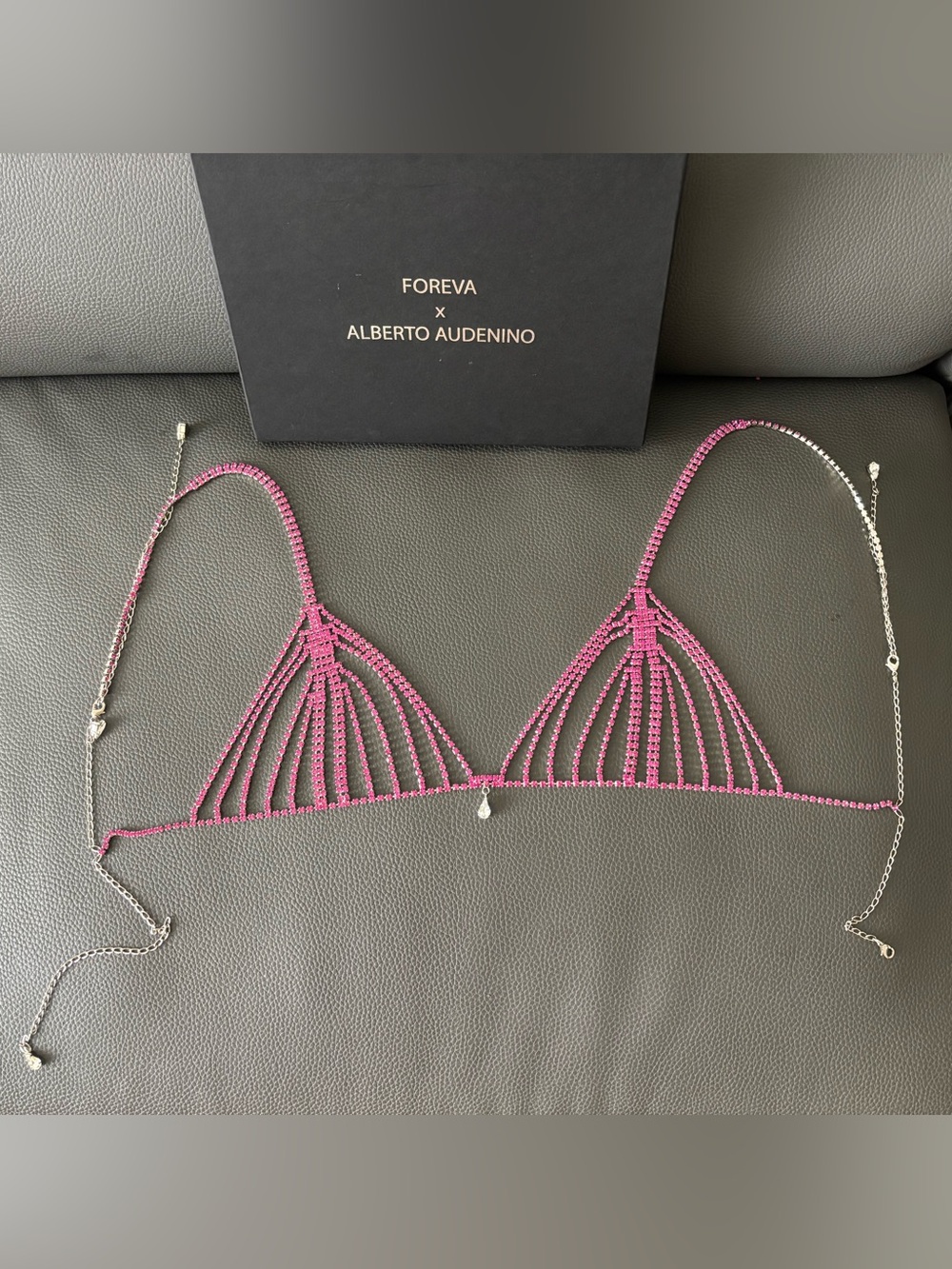 FOREVA x ALBERTO AUDENINO Pink Crystal Cage Bralette Body Jewelry